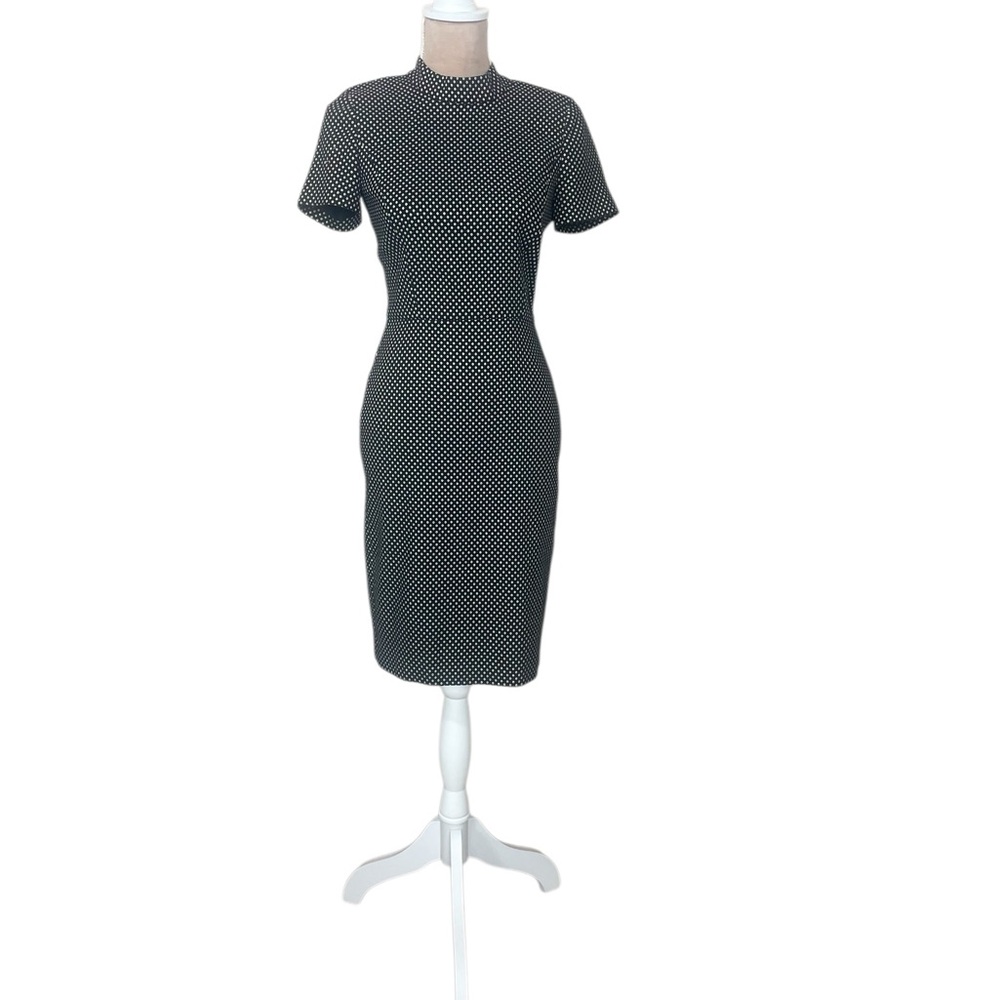 EUC J. Crew Short Sleeves Mock Neck Jacquard Sheath Midi Dress